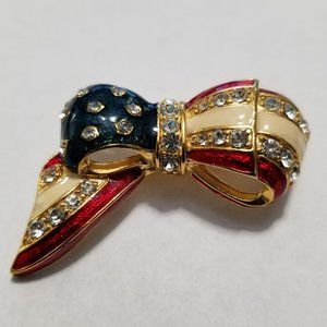 Vintage 9-11 Patriotic Flag Ribbon Never forget red white blue  Linea M, Brooch